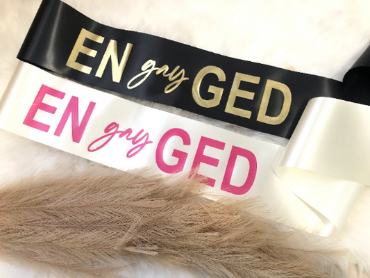 engayged couple sash