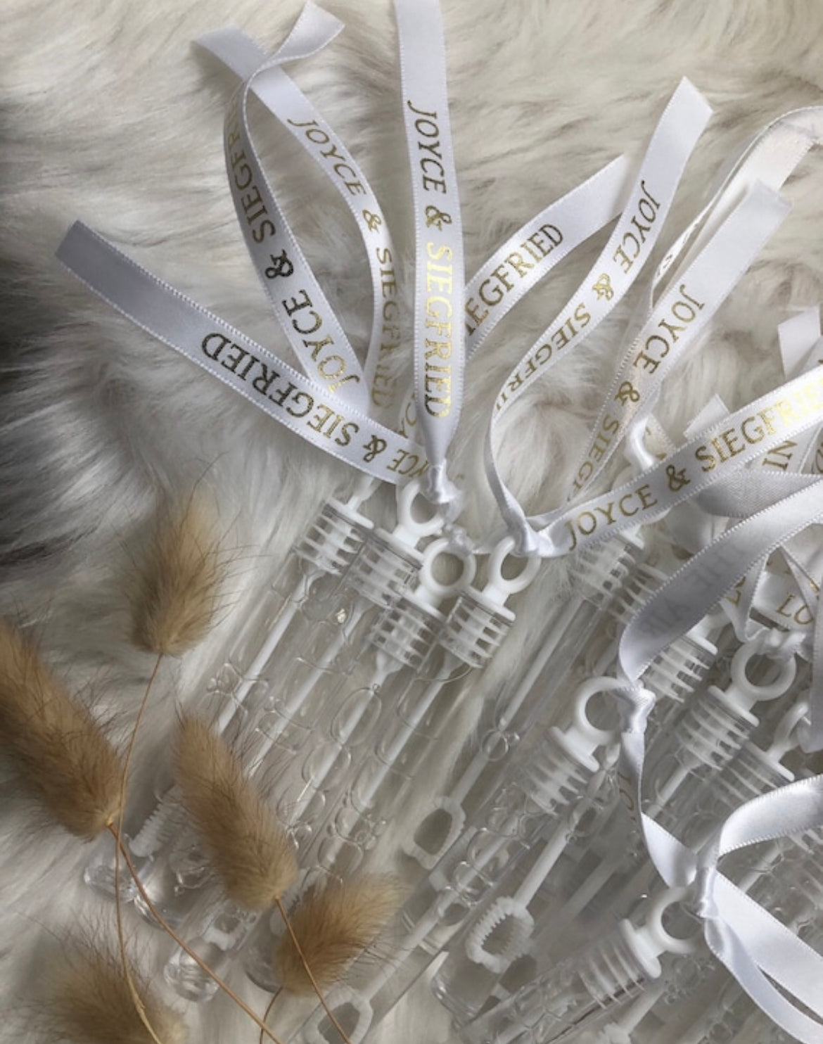 white custom ribbon with bubbles